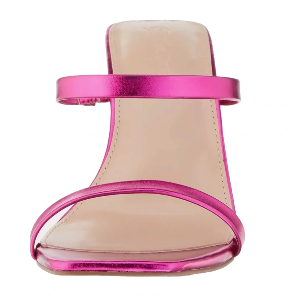 NWT Women’s The Drop Pink Metallic Two Strap 3” Heel Block Sandals